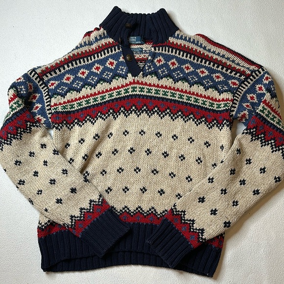 Vintage Ralph Lauren Polo Fair Isle Mock Neck Men’s Pullover Sweater Large - Picture 1 of 7